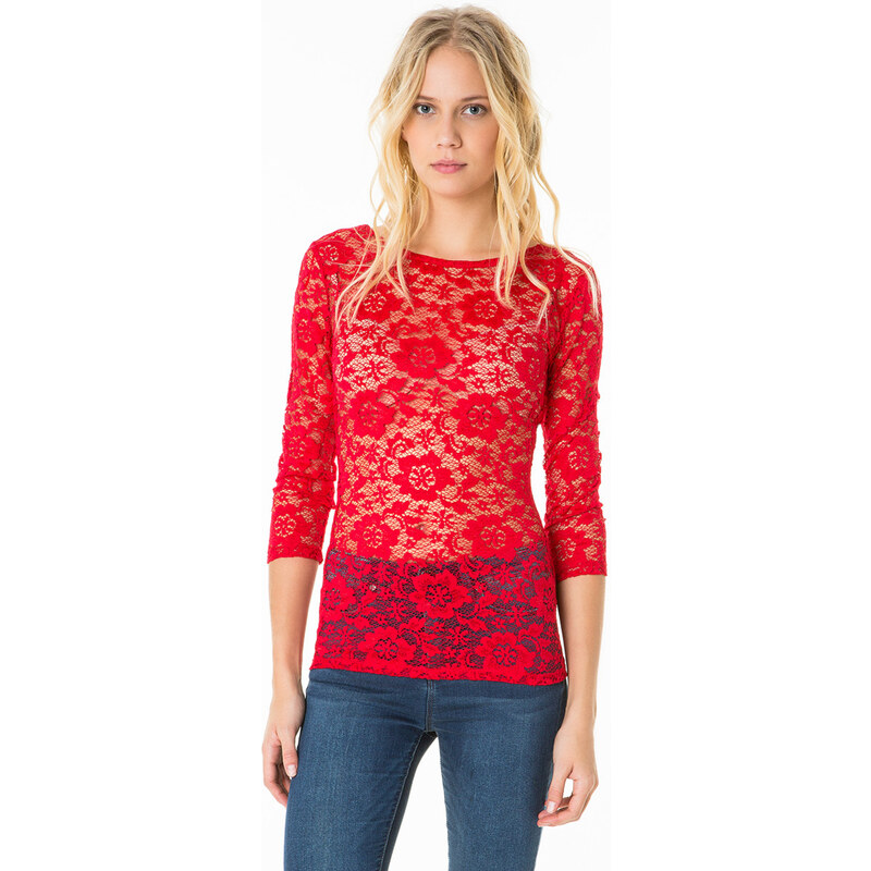 Tally Weijl Red Floral Lace Top
