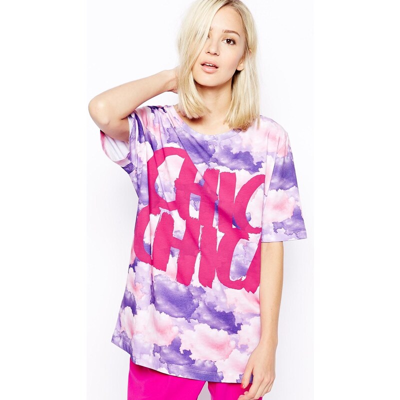 House Of Holland Oversized T-Shirt with Chica Chica Print - Purple