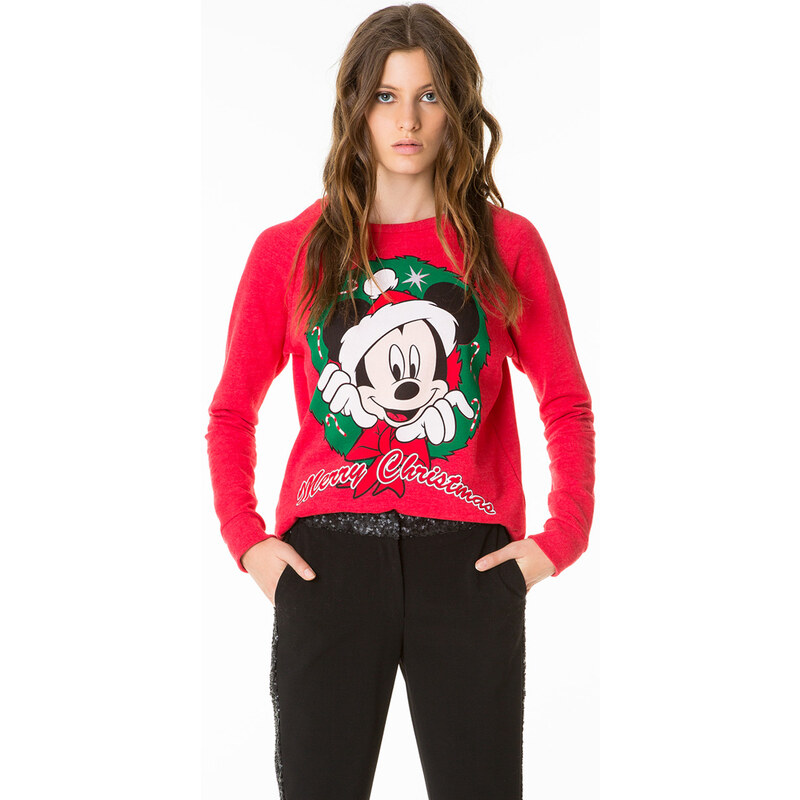 Tally Weijl Red "Christmas Mickey" Printed Sweater