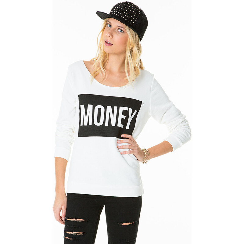 Tally Weijl White "Money" Printed Sweater