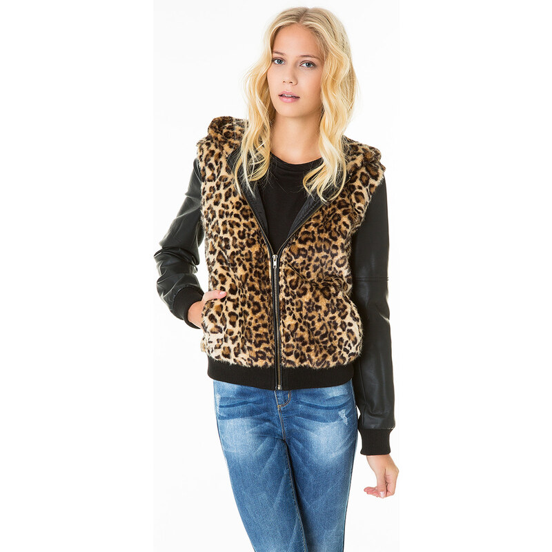 Tally Weijl Leopard Faux Fur Hood Gilet Jacket