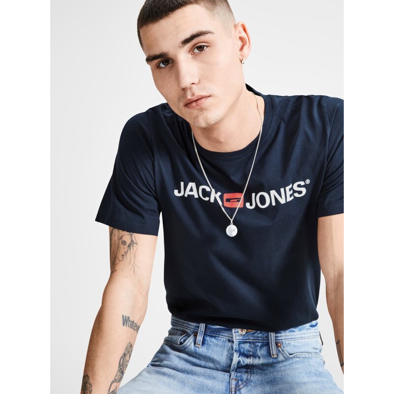 Jack & Jones Modré tričko s potiskem & Jones - Pánské