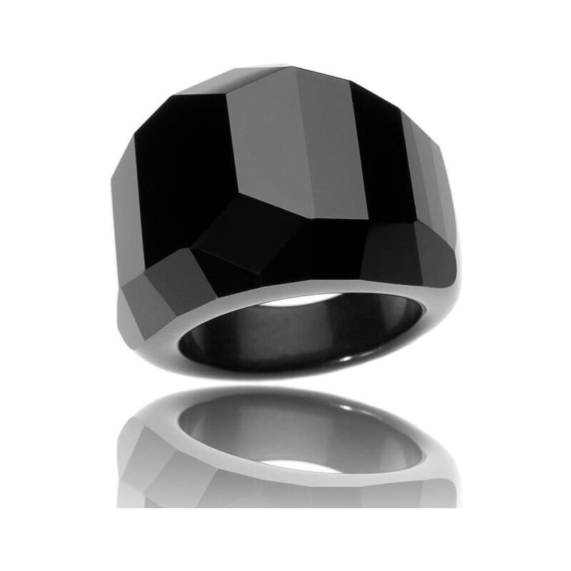 Dámský černý broušený skleněný prsten Bague a Dames