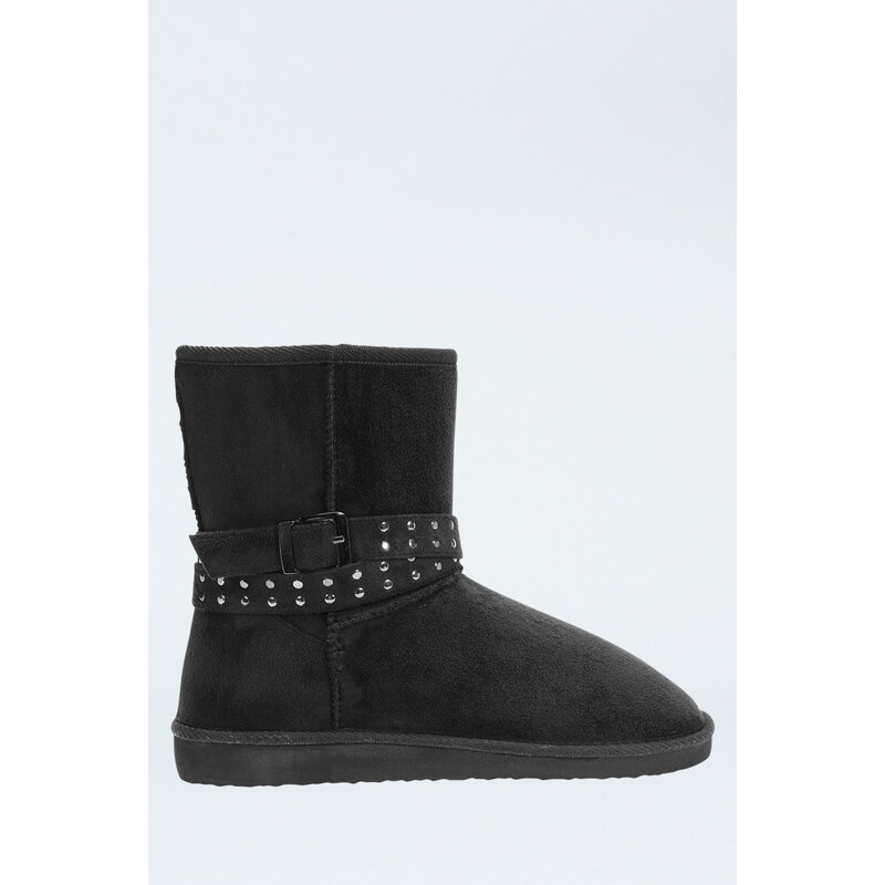 Tally Weijl Black Embellished Faux Sheepskin Boots