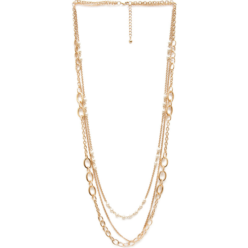 FOREVER21 Faux Pearl & Chain Necklace