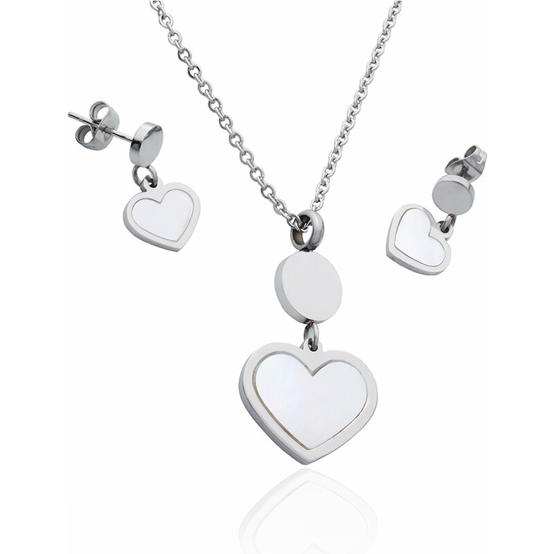 BM Jewellery Dámský set náhrdelník a náušnice srdce Valentýn z chirurgické oceli S583130
