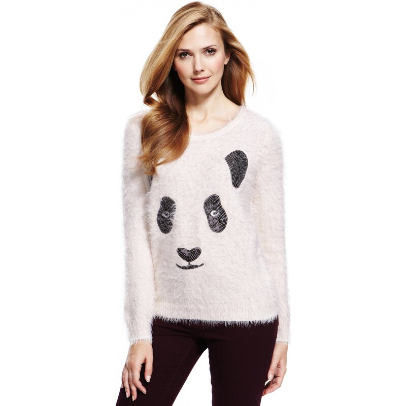 Marks and Spencer M&S Collection Sequin Embellished Furry Panda Jumper
