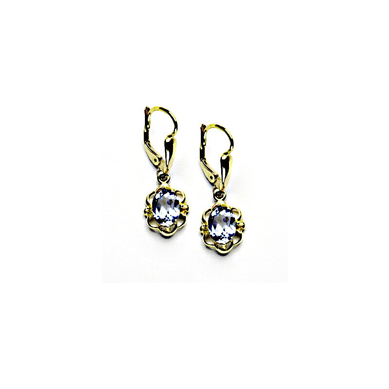 Čištín s.r.o. Zlaté náušnice, synt. světlý akvamarin, žluté