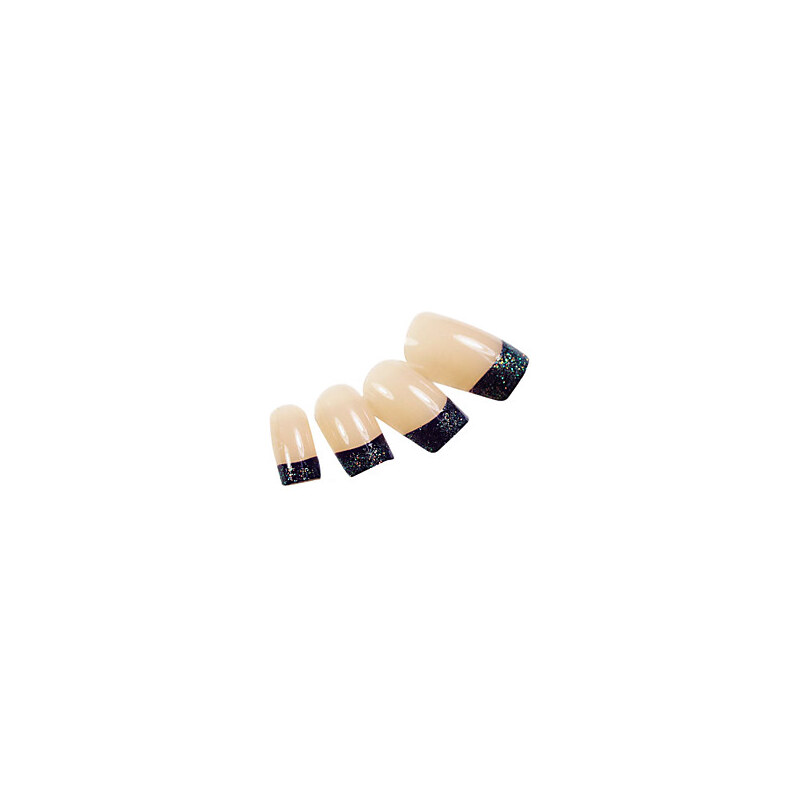 LightInTheBox 24PCS Glitter Black Fingertip Design Natural Nail Art French Tips With Glue