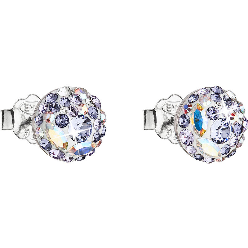 Stříbrné náušnice pecka s krystaly Swarovski fialové kulaté 31136.3 74170354