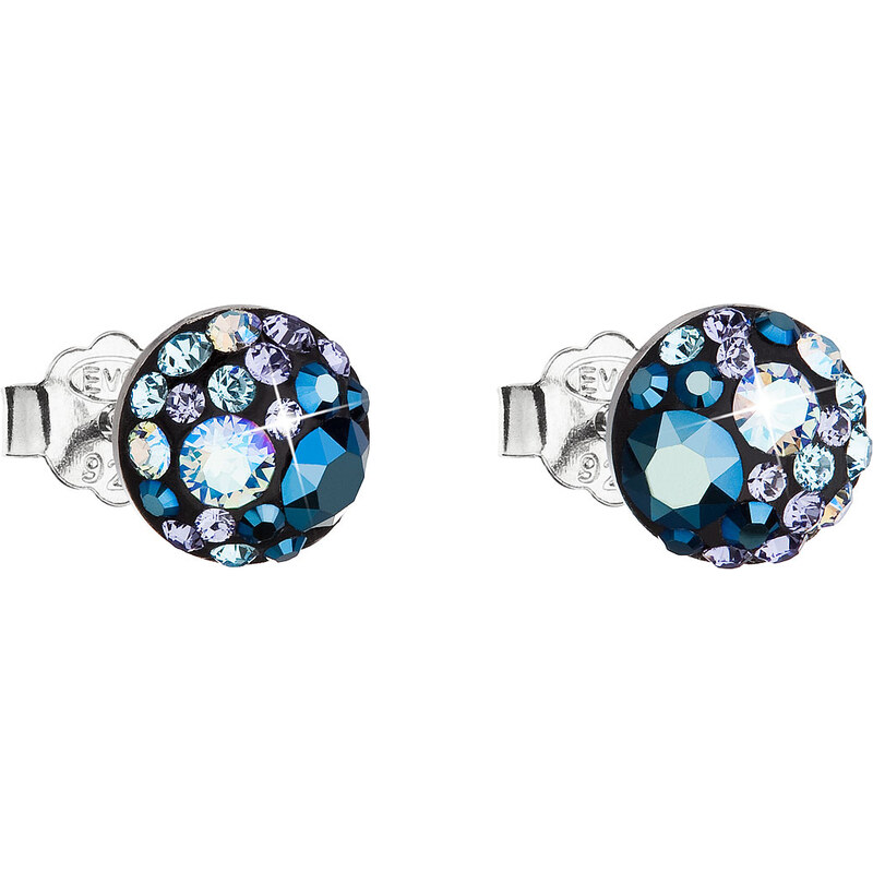 Stříbrné náušnice pecka s krystaly Swarovski modré kulaté 31136