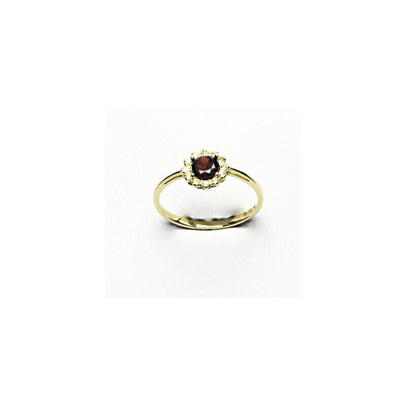 Čištín s.r.o. Zlatý prsten, žluté zlato, přírodní granát, čiré zirkony, T 1495