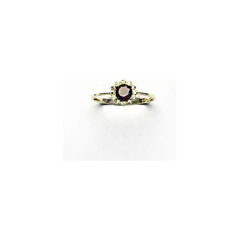 Čištín s.r.o. Zlatý prsten, žluté zlato, přírodní granát, čiré zirkony, T 1495