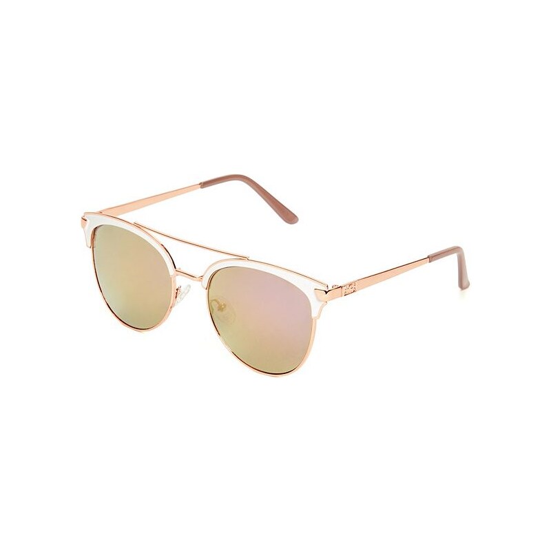 GUESS brýle Rose Gold-Tone Round Top-Bar Sunglasses, 11323