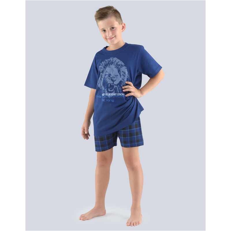 GINA dětské pyžamo krátké chlapecké, šité, s potiskem 79062P - tm. modrá atlantic