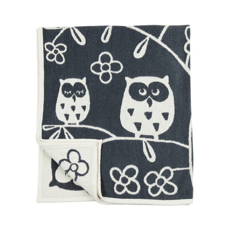 Klippan, Švédsko Bavlněná dětská deka chenille Sova Tree Owl grey, Tmavě šedá