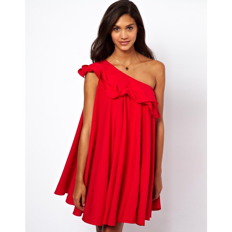 ASOS One Shoulder Ruffle Swing Dress