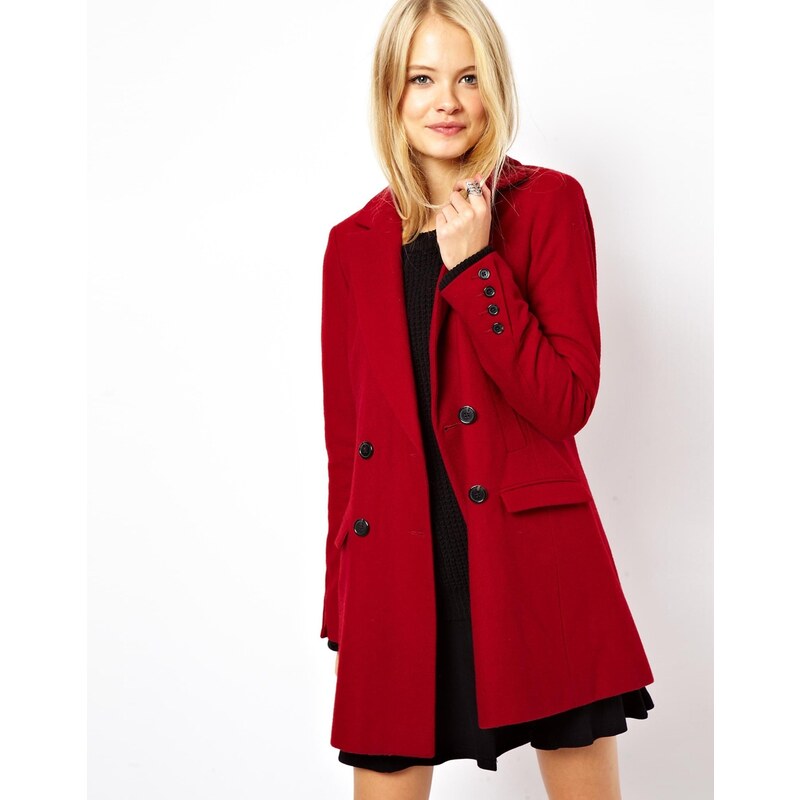 ASOS Long Line Double Breasted Coat - Red