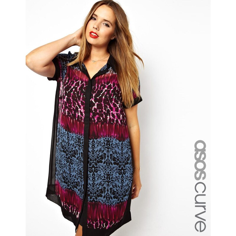 ASOS CURVE Exclusive Shirt Dress In Mixed Print