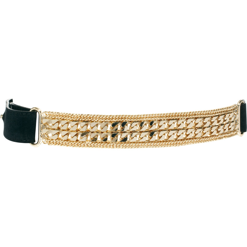 French Connection Black Leather Double Chain Detail Belt - Black