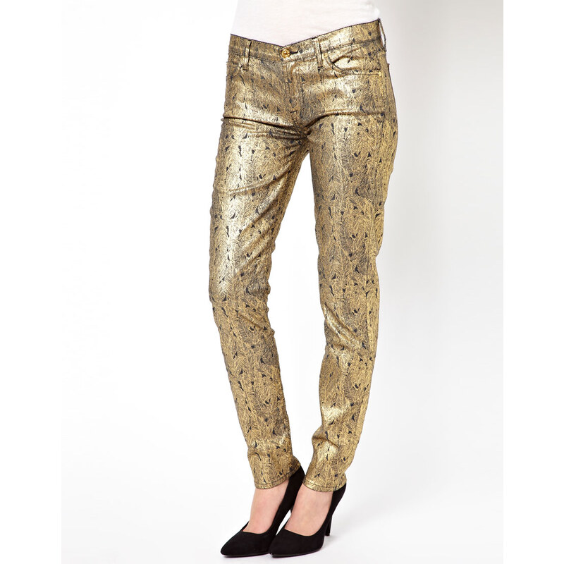 7 For All Mankind The Skinny Gold Leaf Jeans - Gold