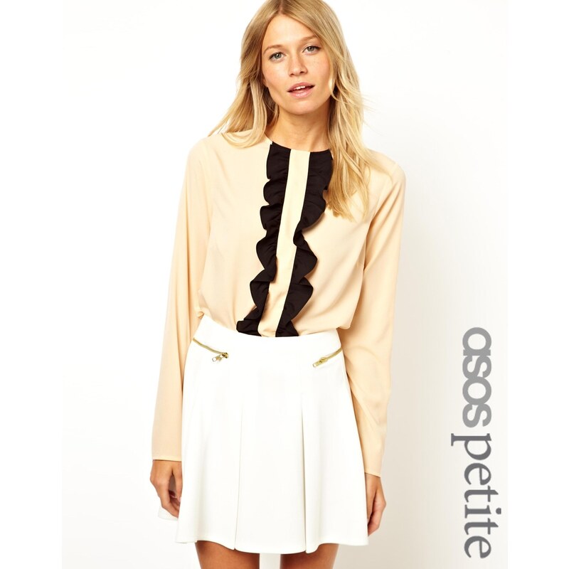 ASOS PETITE Top with Contrast Ruffle Placket