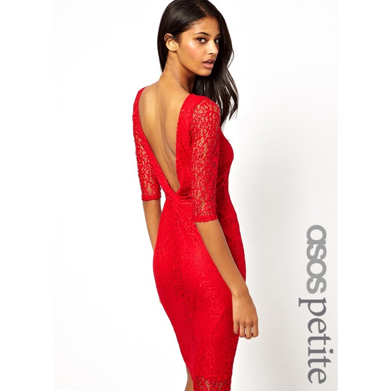 ASOS PETITE Exclusive Lace Midi Knot Back Dress with 3/4 Length Sleeve