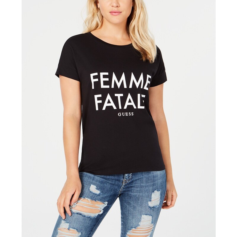Tričko GUESS Femme Fatale Graphic-Print T-Shirt černá S - GLAMI.cz