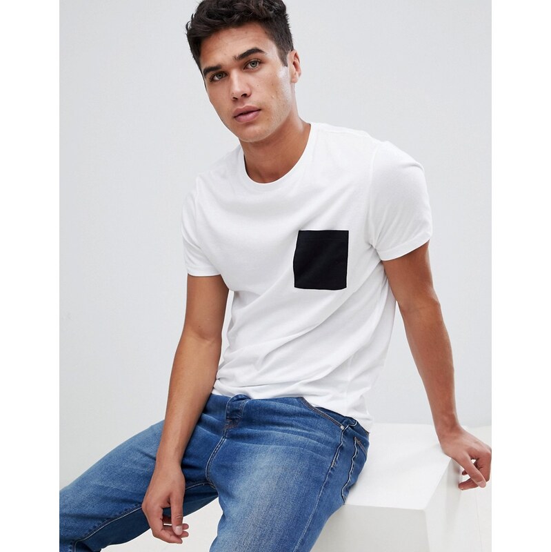 ASOS DESIGN t-shirt with contrast pocket in white