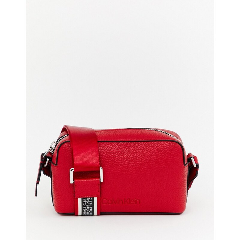 Calvin Klein Jeans camera bag with wide strap detail Cherry