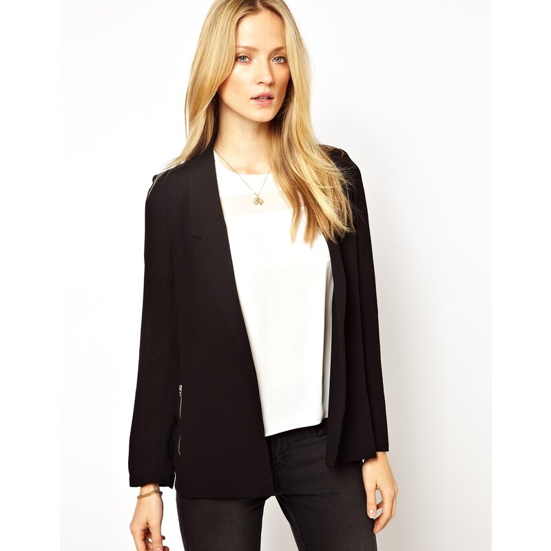 American Vintage Soft Blazer with Shoulder Pads and Zip Detail