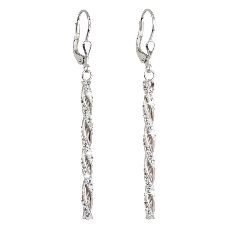 Stříbrné náušnice visací s krystaly Swarovski bílé 31128.1