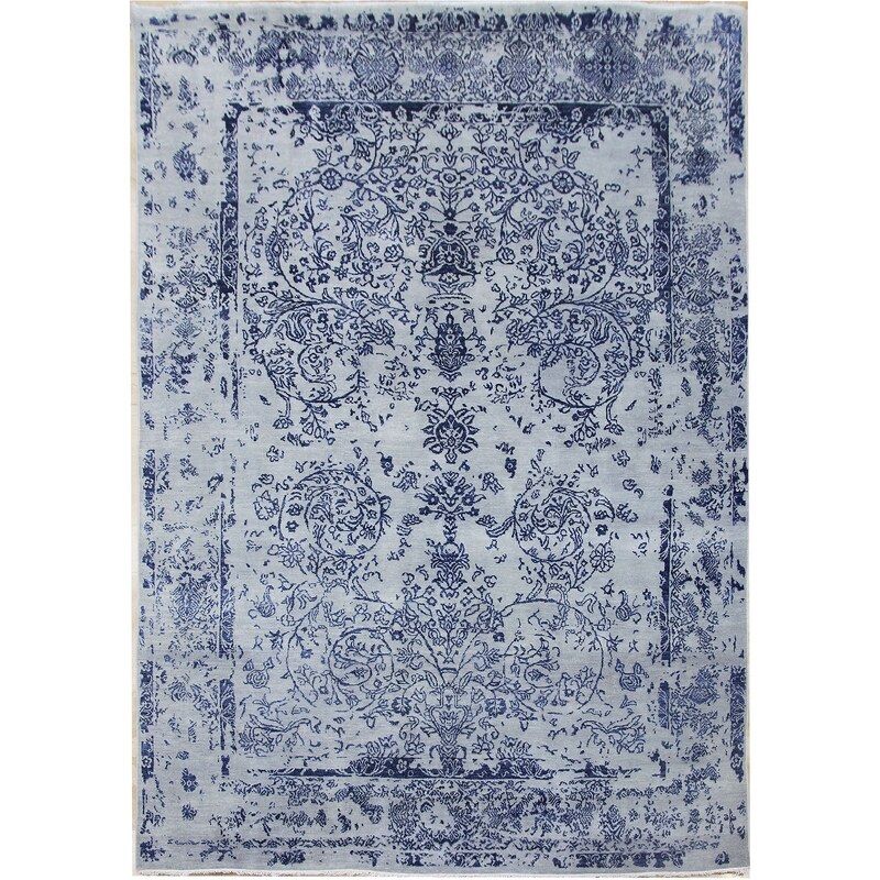 Diamond Carpets koberce Ručně vázaný kusový koberec Diamond DC-JK ROUND Silver/peacock blue - 180x275 cm