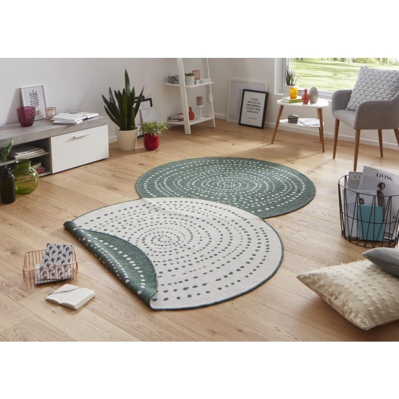 NORTHRUGS - Hanse Home koberce Kusový koberec Twin-Wendeteppiche 103111 grün creme kruh – na ven i na doma - 140x140 (průměr) kruh cm