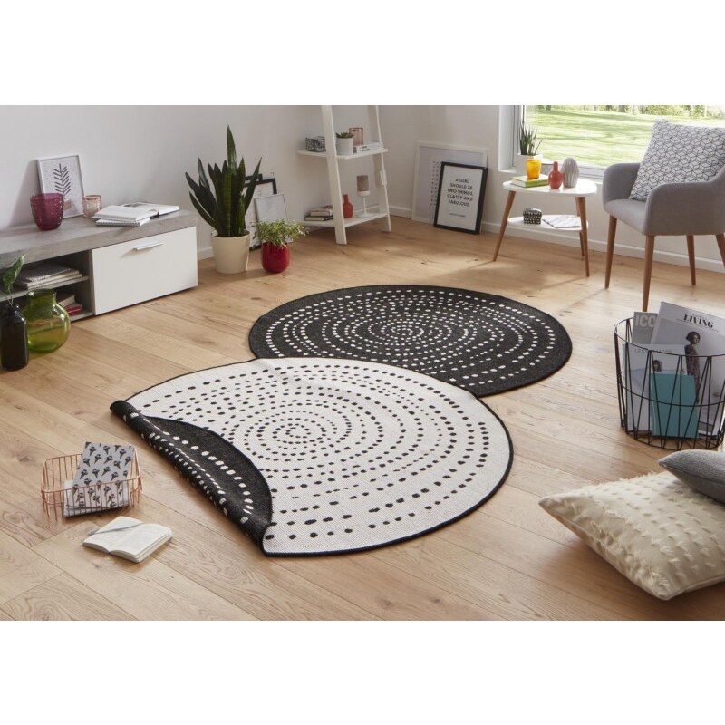 NORTHRUGS - Hanse Home koberce Kusový koberec Twin-Wendeteppiche 103109 schwarz creme kruh – na ven i na doma - 200x200 (průměr) kruh cm