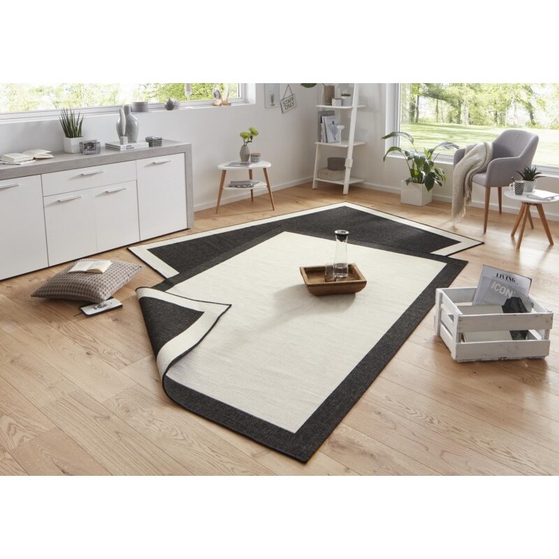 NORTHRUGS - Hanse Home koberce Kusový koberec Twin-Wendeteppiche 103105 creme schwarz – na ven i na doma - 80x150 cm