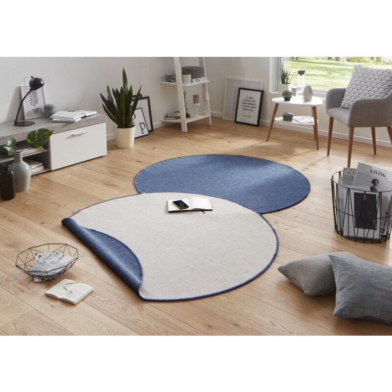 NORTHRUGS - Hanse Home koberce Kusový koberec Twin-Wendeteppiche 103100 blau creme kruh – na ven i na doma - 200x200 (průměr) kruh cm