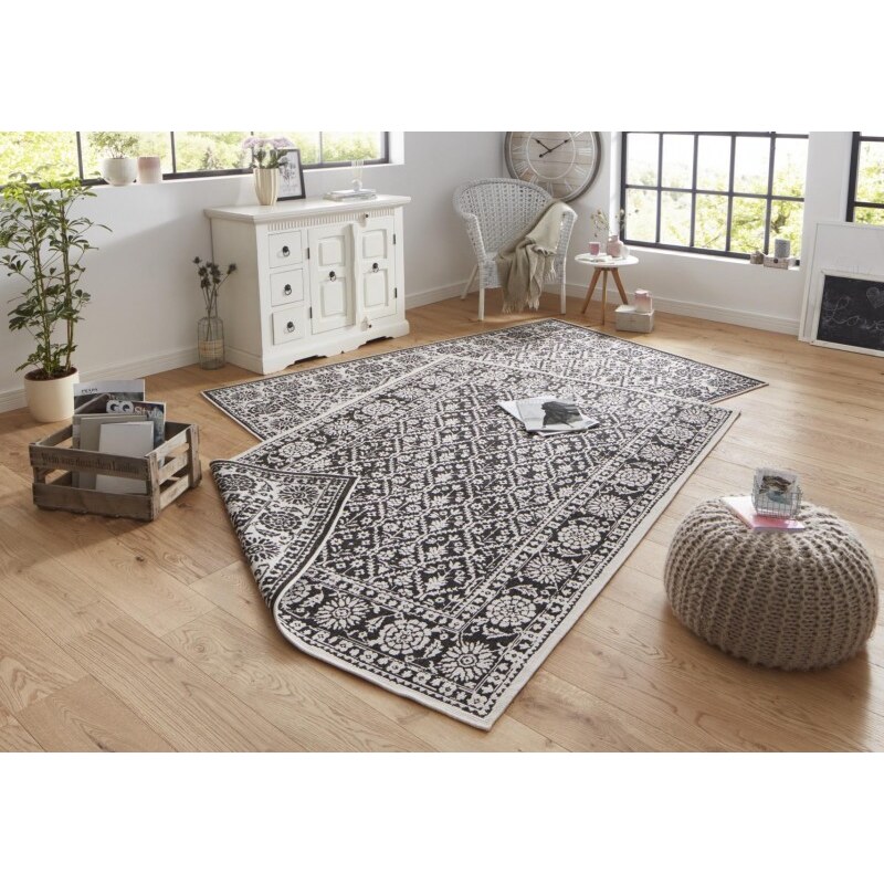 NORTHRUGS - Hanse Home koberce Kusový koberec Twin-Wendeteppiche 103113 schwarz creme – na ven i na doma - 160x230 cm