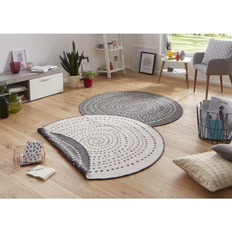 NORTHRUGS - Hanse Home koberce Kusový koberec Twin-Wendeteppiche 103112 grau creme kruh – na ven i na doma - 200x200 (průměr) kruh cm