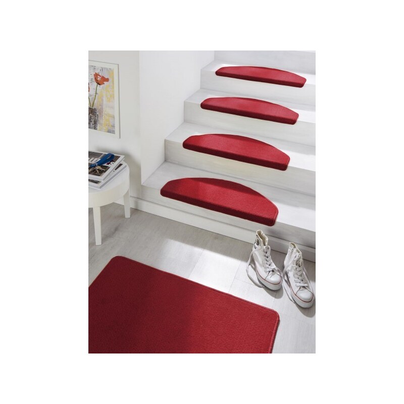Hanse Home Collection koberce Sada 15ks nášlapů na schody: Fancy 103012 červené, samolepící - 23x65 půlkruh (rozměr včetně ohybu), sada 15 ks
