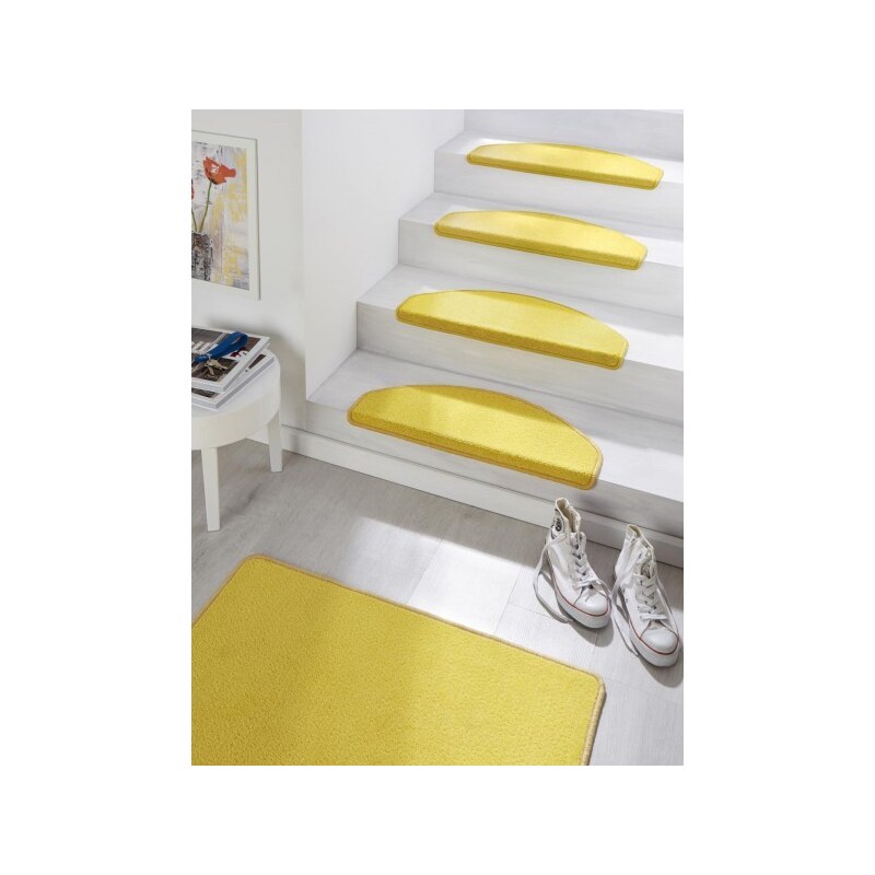 Hanse Home Collection koberce Sada 15ks nášlapů na schody: Fancy 103002 žluté, samolepící - 23x65 půlkruh (rozměr včetně ohybu), sada 15 ks