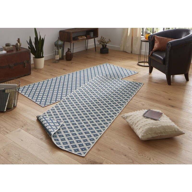 NORTHRUGS - Hanse Home koberce Kusový koberec Twin-Wendeteppiche 103128 blau creme – na ven i na doma - 80x350 cm