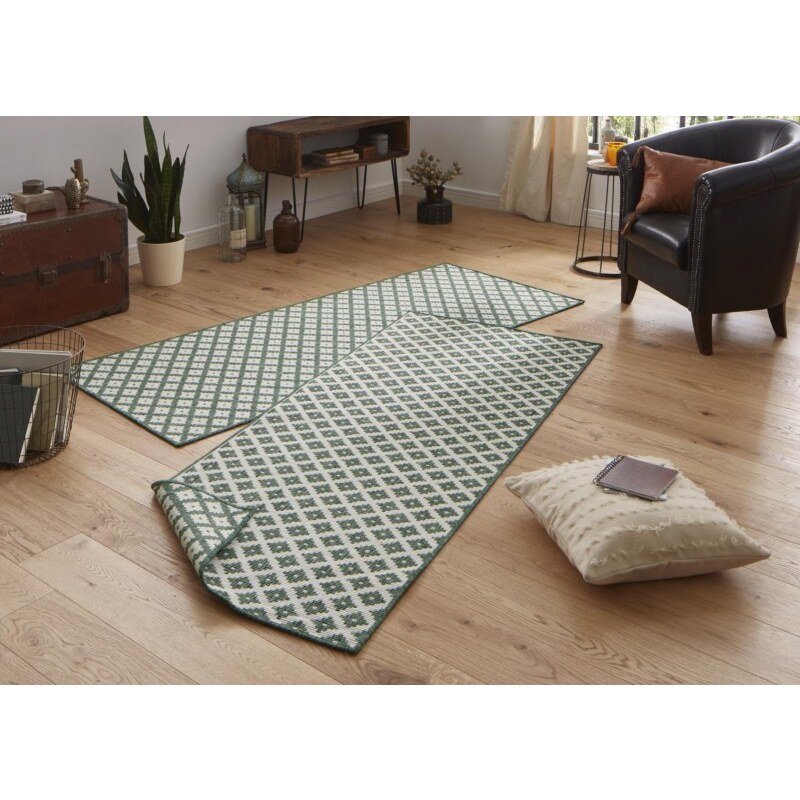 NORTHRUGS - Hanse Home koberce Kusový koberec Twin-Wendeteppiche 103125 grün creme – na ven i na doma - 80x250 cm