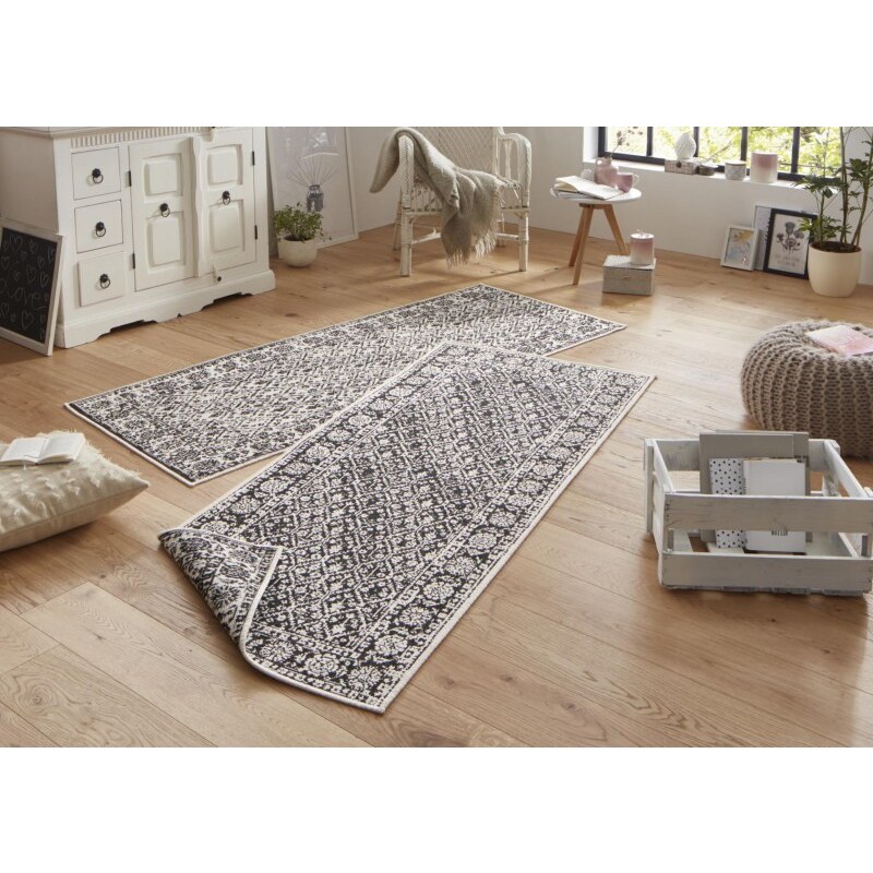 NORTHRUGS - Hanse Home koberce Kusový koberec Twin-Wendeteppiche 103113 schwarz creme – na ven i na doma - 160x230 cm