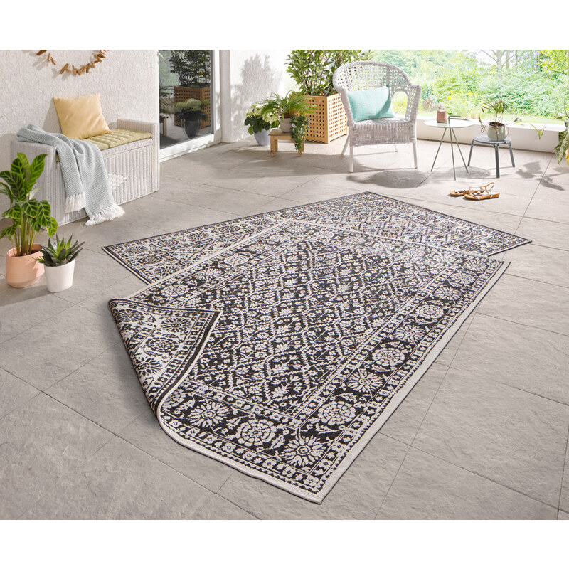 NORTHRUGS - Hanse Home koberce Kusový koberec Twin-Wendeteppiche 103113 schwarz creme – na ven i na doma - 160x230 cm