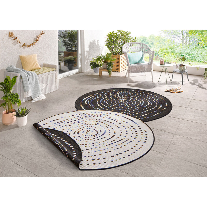 NORTHRUGS - Hanse Home koberce Kusový koberec Twin-Wendeteppiche 103109 schwarz creme kruh – na ven i na doma - 200x200 (průměr) kruh cm