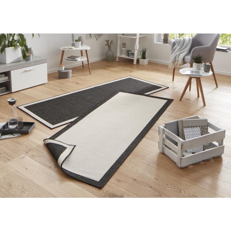 NORTHRUGS - Hanse Home koberce Kusový koberec Twin-Wendeteppiche 103105 creme schwarz – na ven i na doma - 80x150 cm