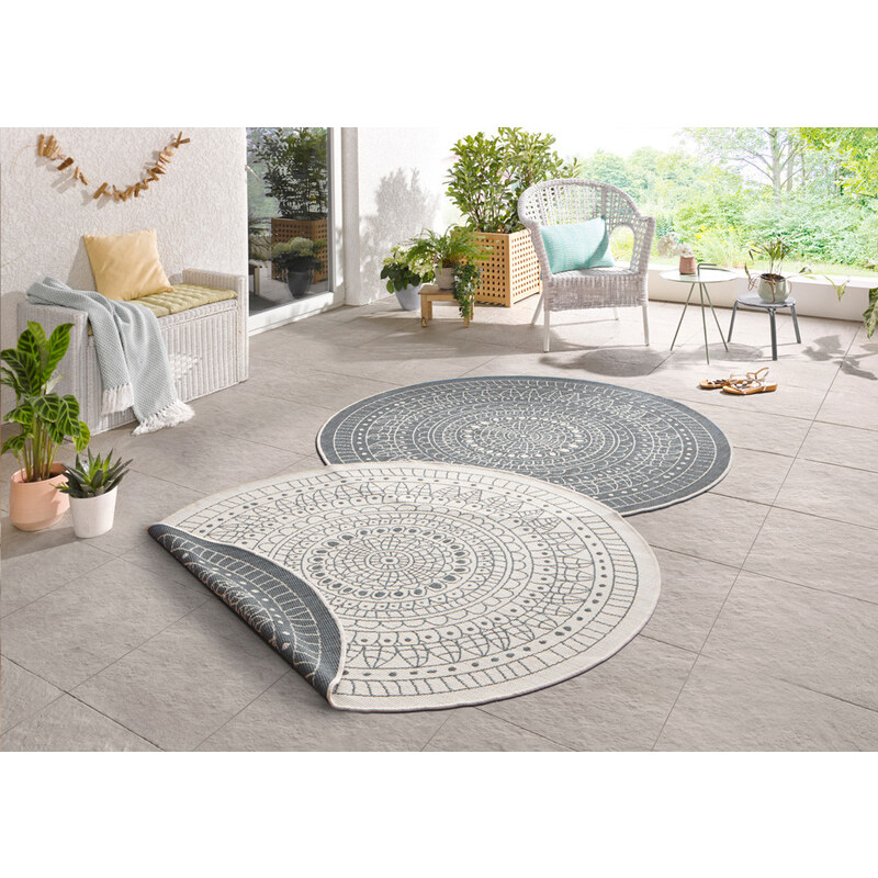 NORTHRUGS - Hanse Home koberce Kusový koberec Twin-Wendeteppiche 103143 creme grau kruh – na ven i na doma - 140x140 (průměr) kruh cm