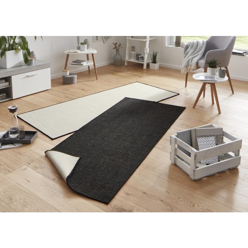 NORTHRUGS - Hanse Home koberce Kusový koberec Twin-Wendeteppiche 103096 schwarz creme – na ven i na doma - 80x150 cm