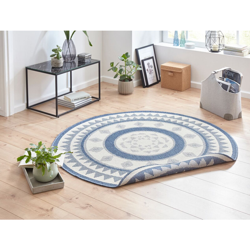 NORTHRUGS - Hanse Home koberce Kusový koberec Twin Supreme 103414 Jamaica blue creme kruh – na ven i na doma - 200x200 (průměr) kruh cm